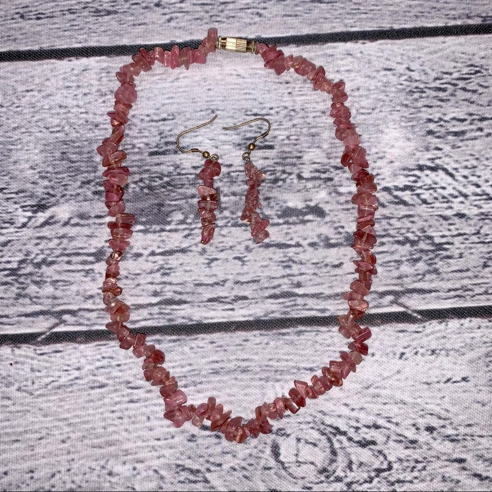 Hand Crafted Jewelry Set Necklace & Ear Rings Pinkish Purple glitter Sto…